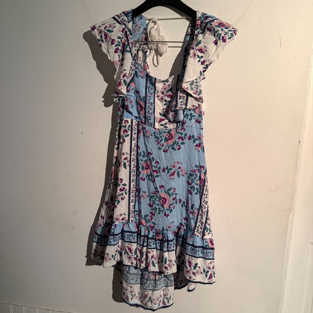 Jaase Australia Medium Boho Floral Ruffle Mini Dress Cottagecore Patchwork